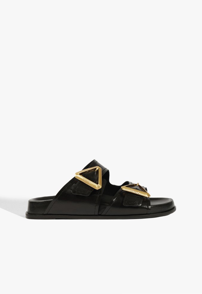 Sandália Papete Triangle Couro Preta