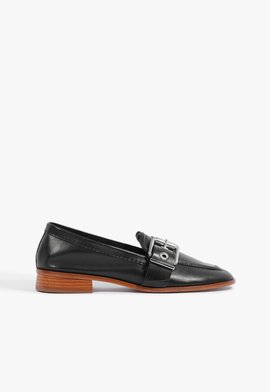 Sapato Mocassim Couro Fivela Preto