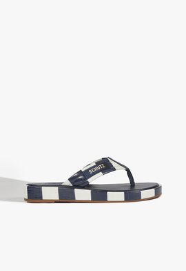 Chinelo Zoe Couro Croco Listras Azul