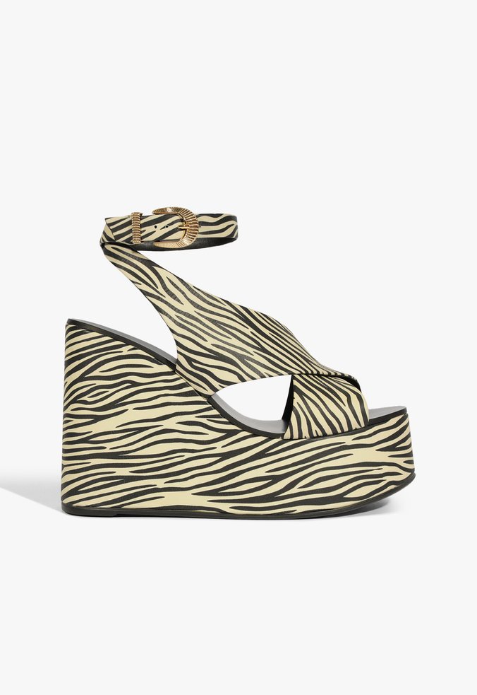 Sandália Plataforma Cruzada Couro Zebra