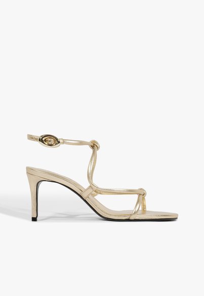 Sandália Salto Glam Curves Couro Dourada | Schutz