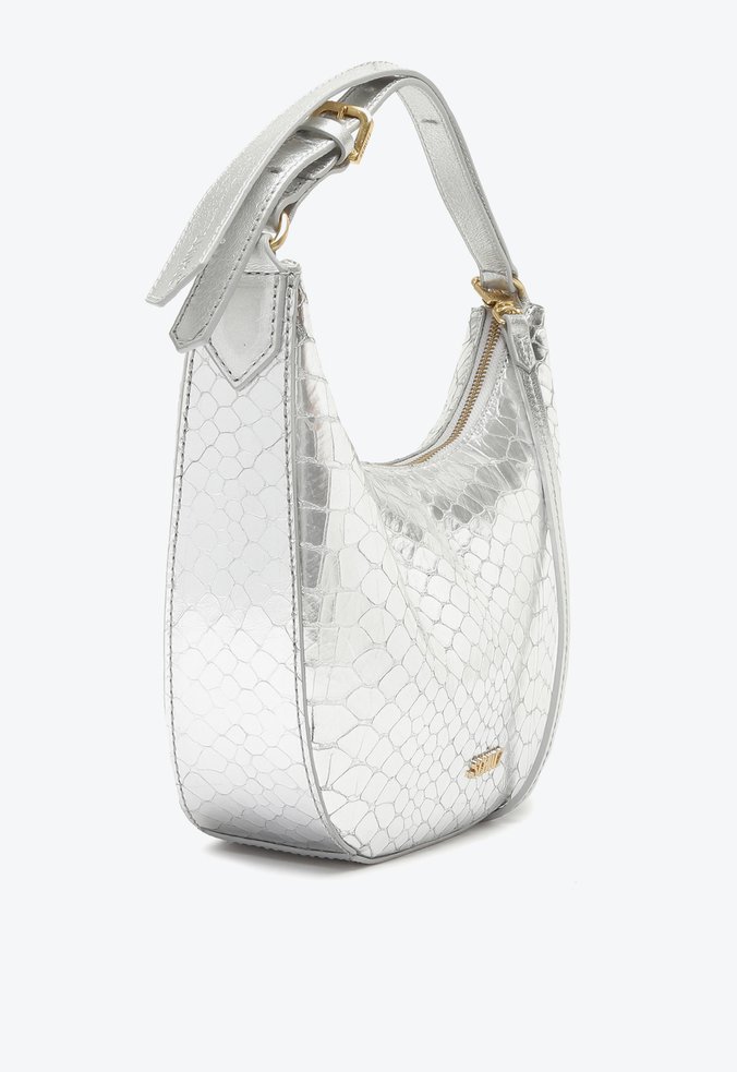 Bolsa Tiracolo Lavínia de Couro Prateada Bolsa Tiracolo Lavínia de Couro Prateada