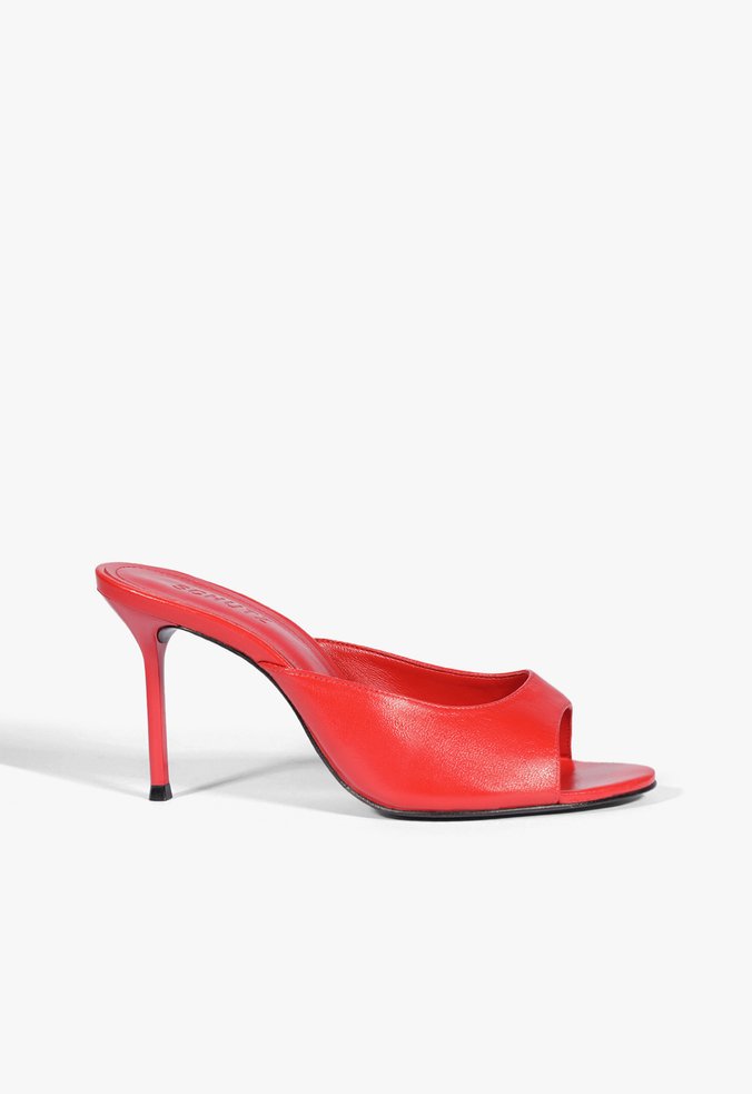 Tamanco Couro Salto Fino Vermelho