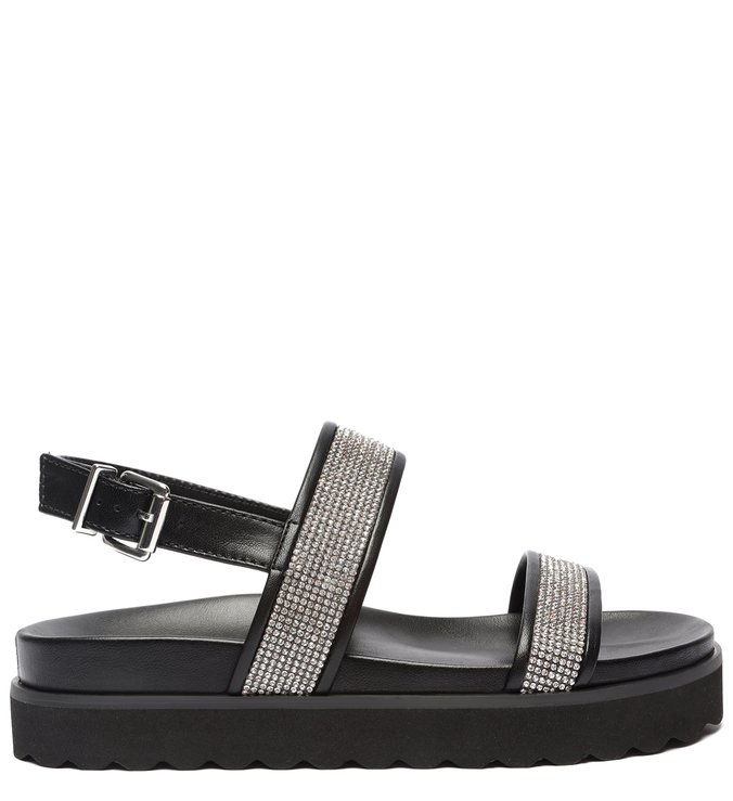 Sandália Papete Flatform Glitter Preta