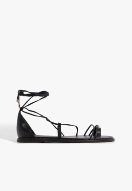 Sandália Rasteira Amarração Preta