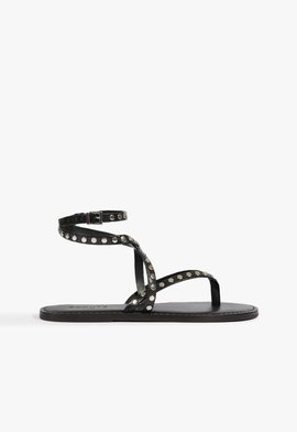 Sandália Studs Rasteira Couro Preta