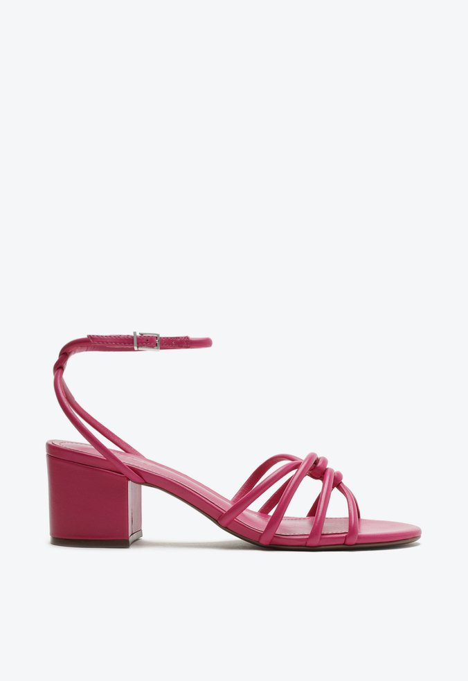 Sandália Salto Bloco Médio Couro Rosa Pink