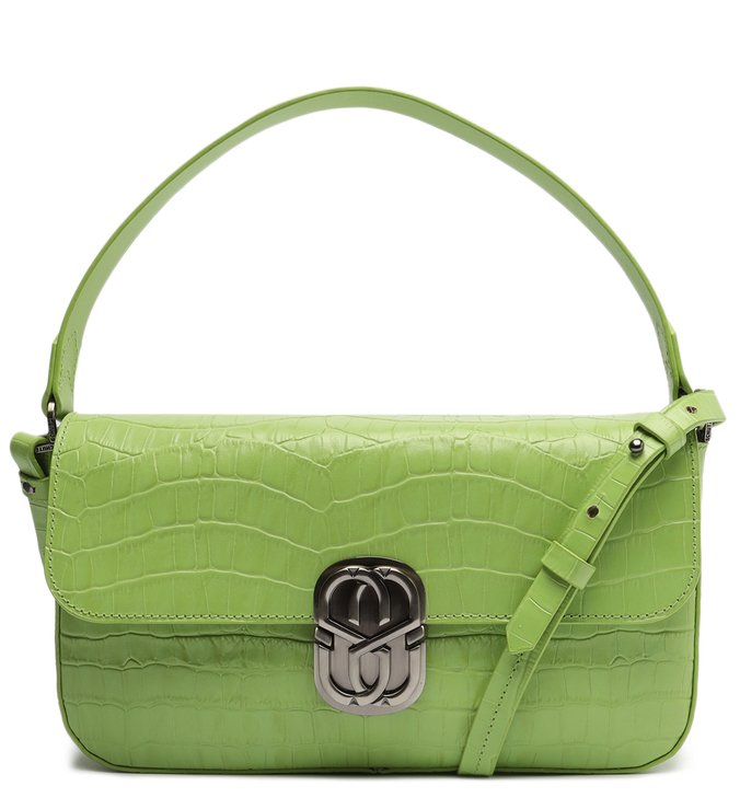 Bolsa Tiracolo Grande Ssnaps Couro Croco Neon
