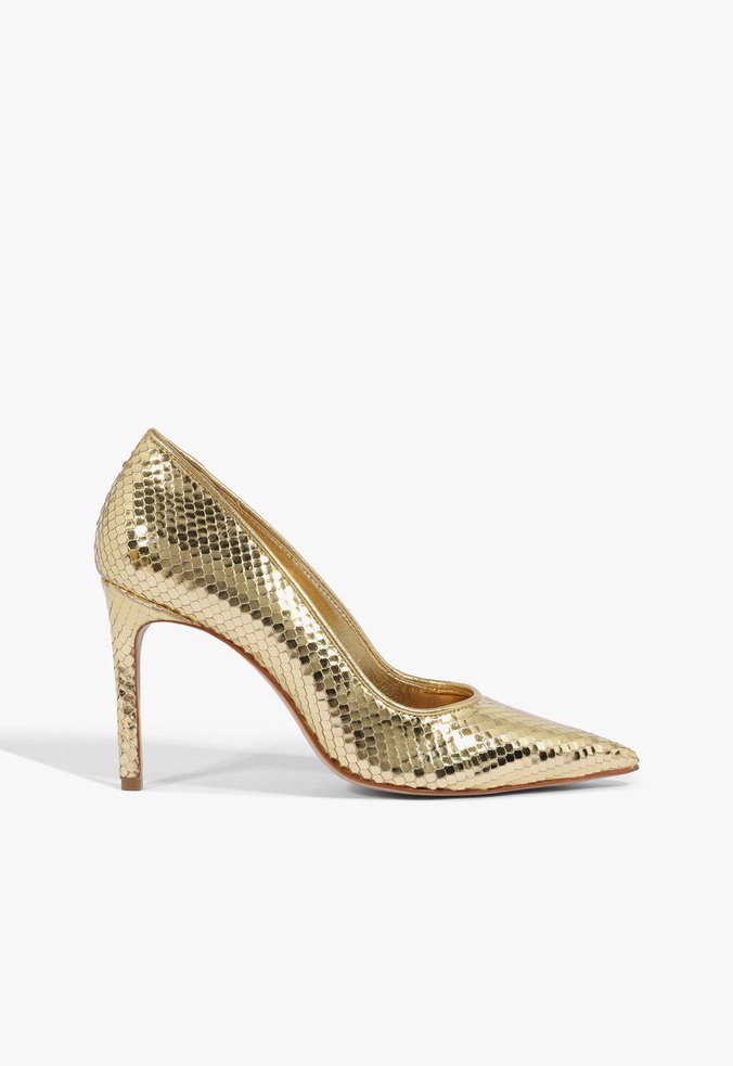 Sapato Scarpin Salto Alto Snake Dourado