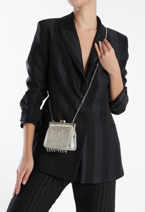 Mini Bag Couro Cristais Prateada