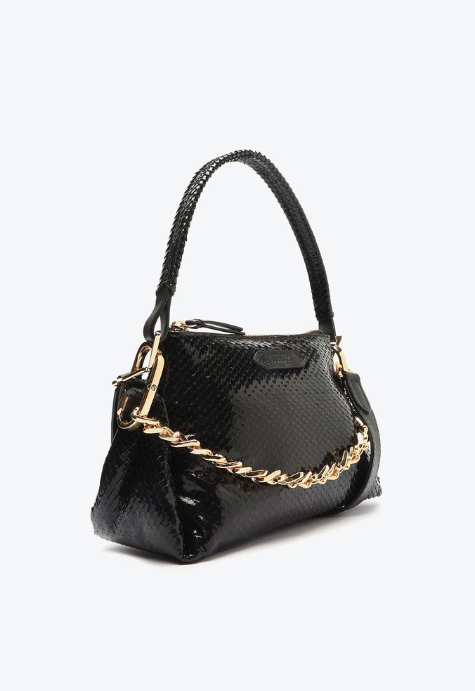 Bolsa Tiracolo Abby Couro Snake Preta Bolsa Tiracolo Abby Couro Snake Preta