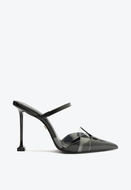 Scarpin Mule Salto Alto Vinil Preto