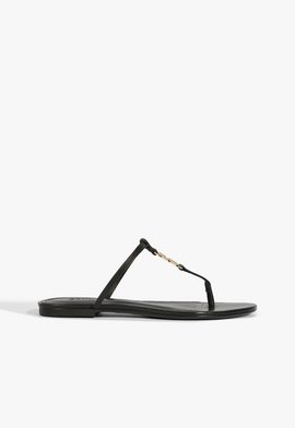 Sandália Rasteira Statement Flats Couro Preta