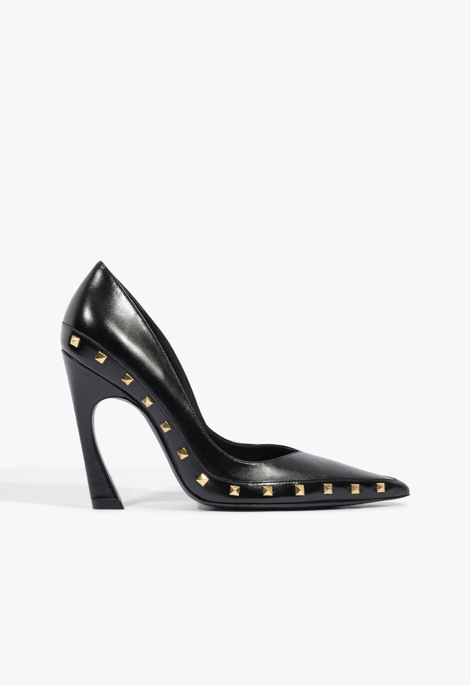 Scarpin Lexi Studs Salto Alto Couro Preta