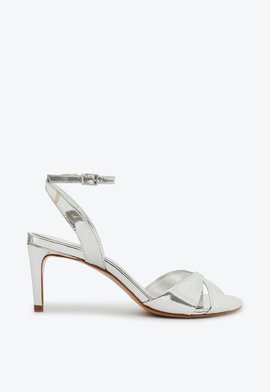 Sandália Salto Fino Médio Prata