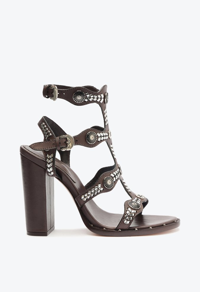 Sandália Salto Gladiadora Tierra Couro Marrom