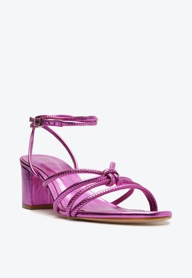 Sandália Salto Bloco Amarração Metalizada Rosa | Schutz