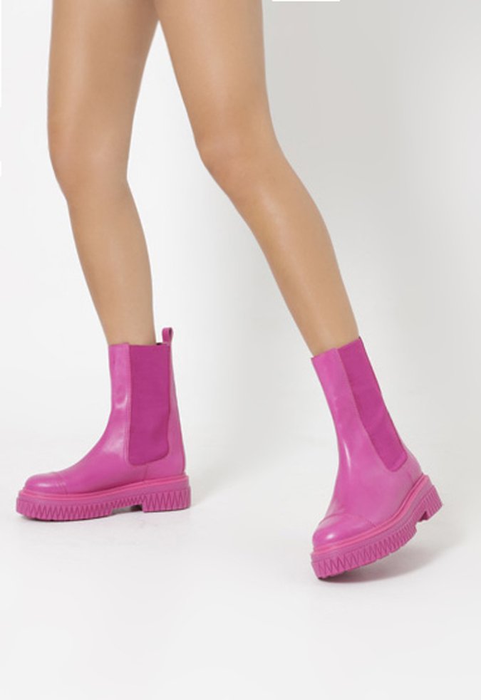Bota Chelsea Cano Médio Lincoln Couro Rosa