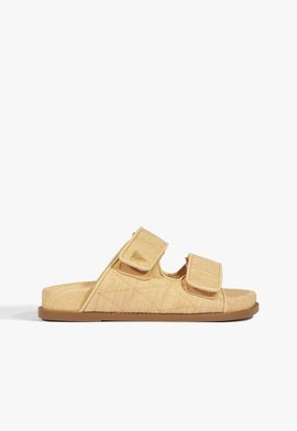 Sandália Papete Tiras Palha Nude