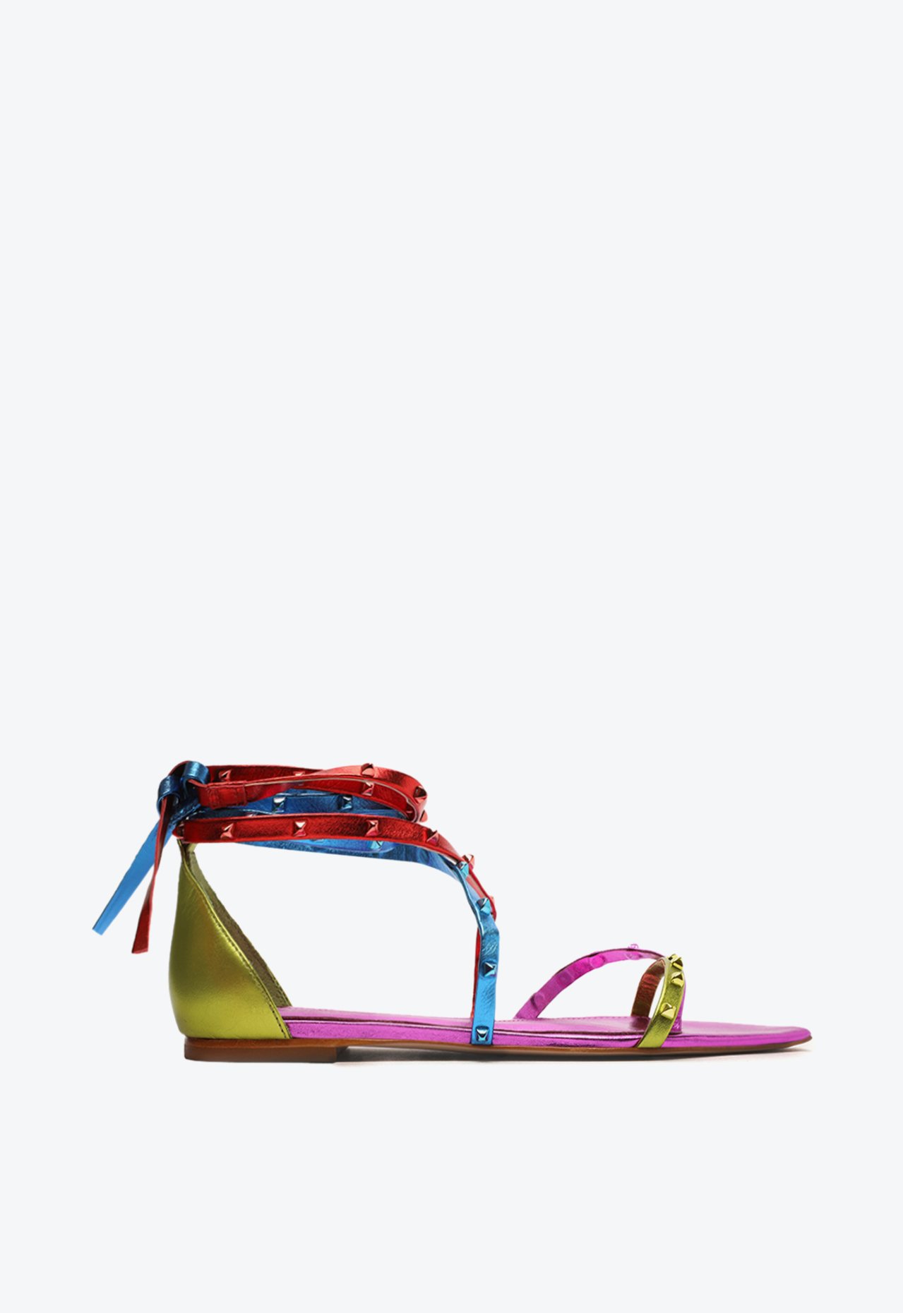 Sandália Rasteira Lacey Flat Couro Tachas Colorida | Schutz