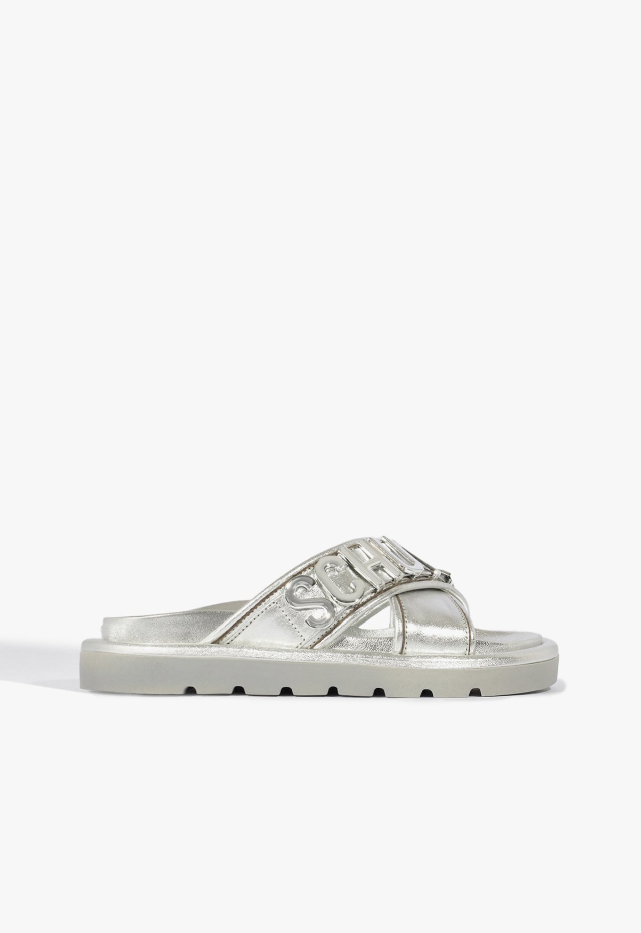 Papete Slide Schutz Couro Metalizada Prata | Schutz
