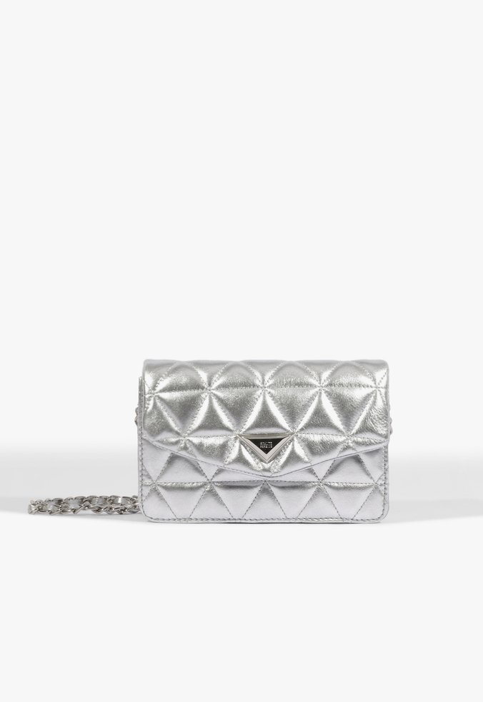 Bolsa Pequena Tiracolo 944 Matelassê Couro Prata