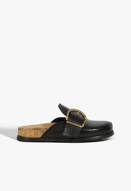 Clog Couro Maxi Fivela Preta