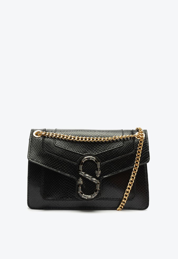 Bolsa Tiracolo Média Poison Couro Snake Preta