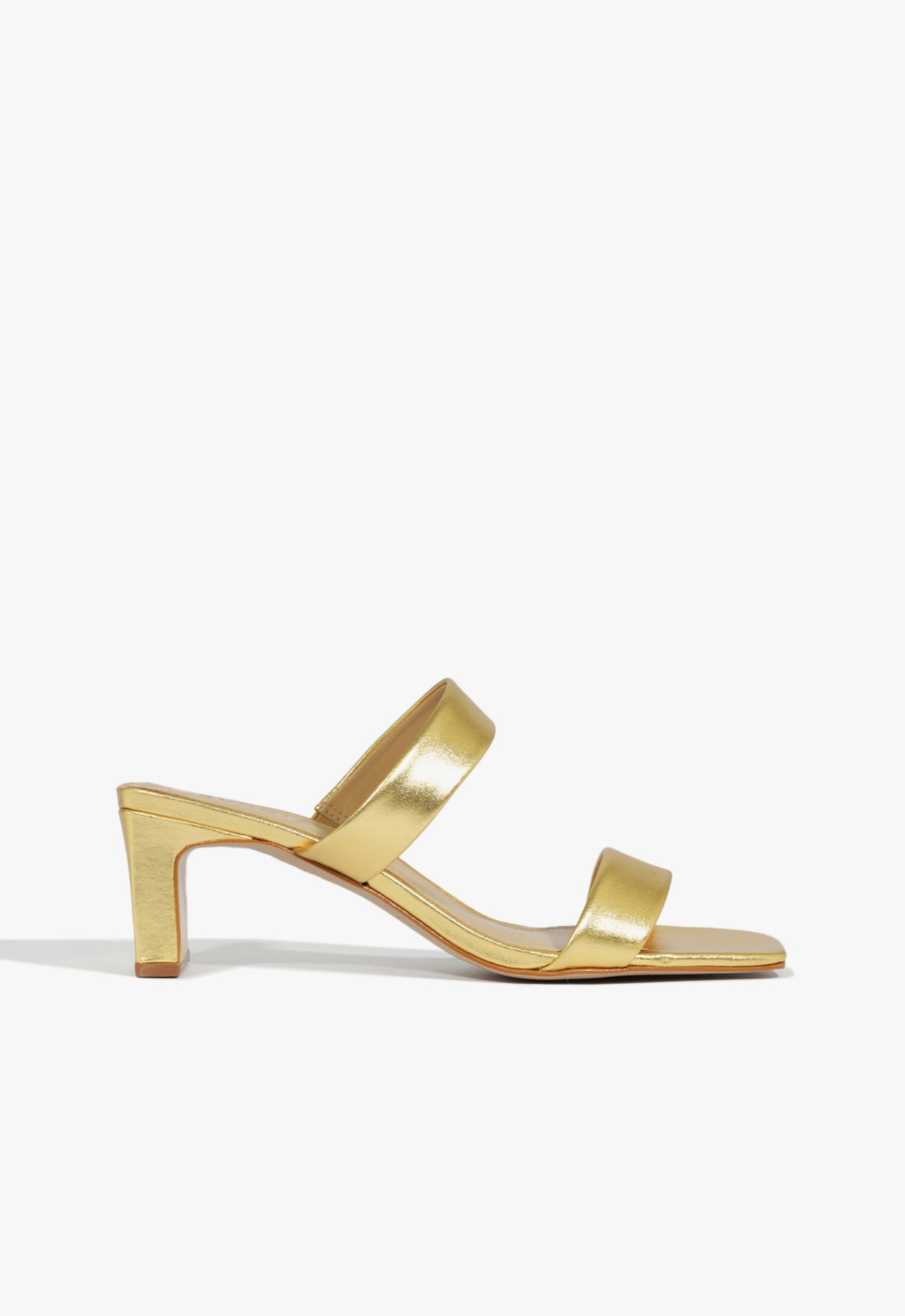 Sandália Mule Salto Couro Dourado | Schutz
