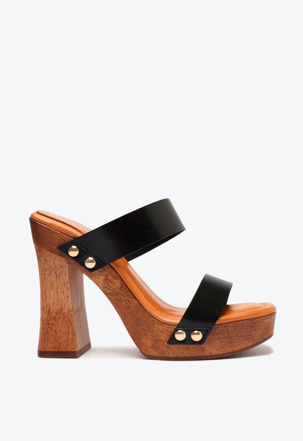 Sandália Tamanco Aryana Madeira Couro Preta | Schutz