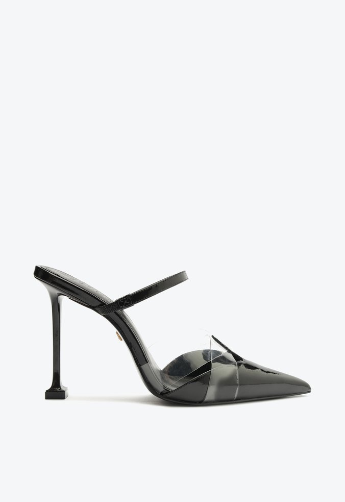 Scarpin Mule Salto Alto Vinil Preto