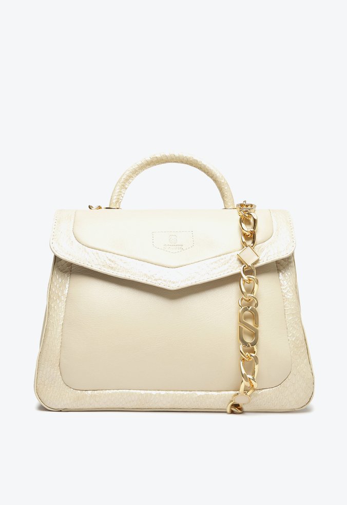 Bolsa Tote Tiracolo Grande Celebration Couro Snake Neutra