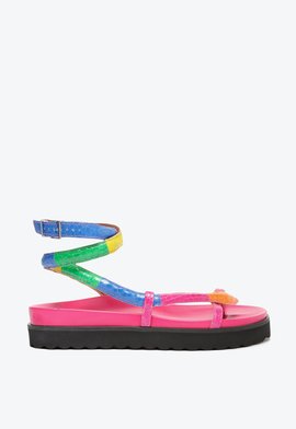 Sandália Flat Cobra Mix Couro Colorida