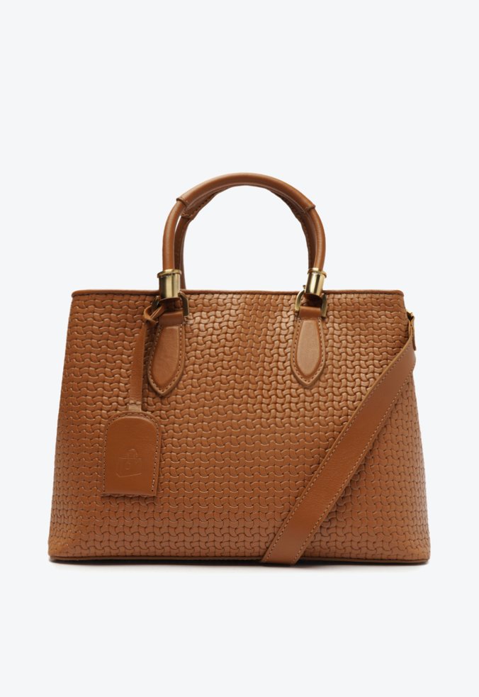 Bolsa Tote Grande Lorena Couro Trama Marrom