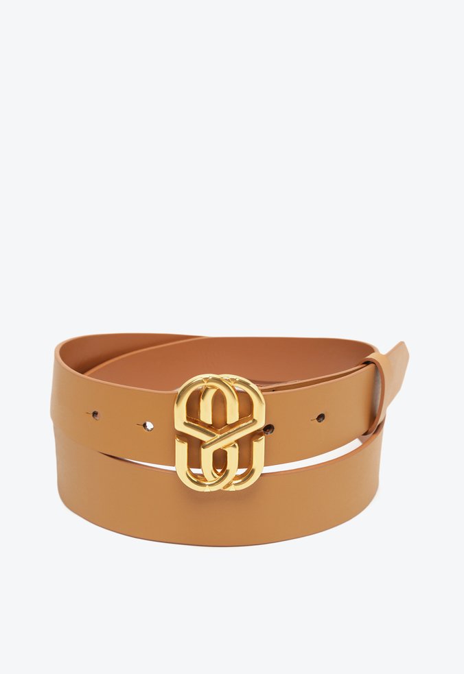 Cinto Emblem Couro Liso Marrom