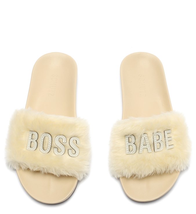 Sandália Rasteira Slide Live In Schutz Alpaca Creme Sandália Rasteira Slide Live In Schutz Alpaca Creme