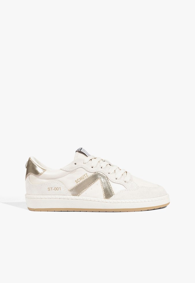 Tênis ST 001 Couro Off White e Dourado