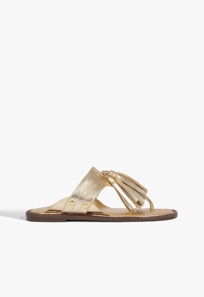 Sandália Rasteira Maribel Couro Dourado