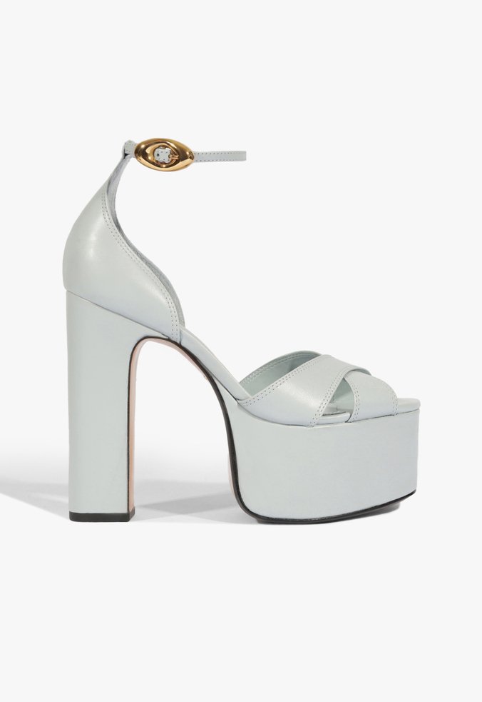 Sandália Meia Pata Jolene Couro Azul Clara