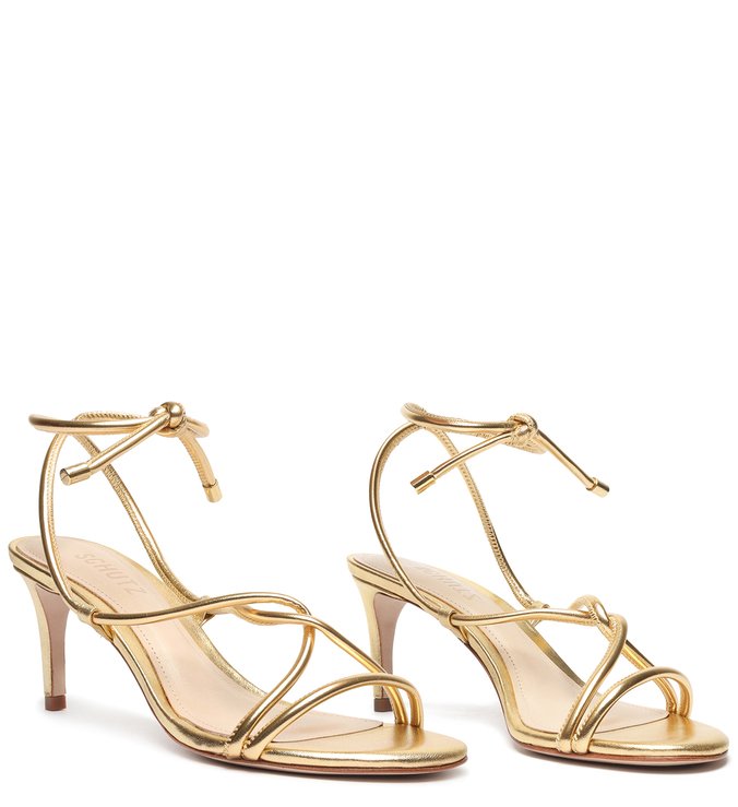 Sandália Mid Heel Strings Gold Sandália Mid Heel Strings Gold