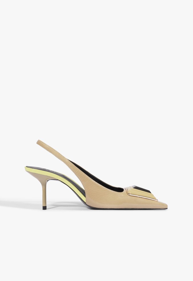 Scarpin Slingback Bico Fino Couro Verde Oliva