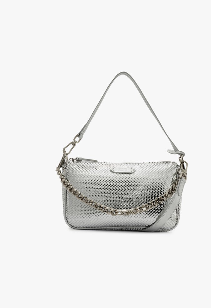 Bolsa Tiracolo Grande Emmy Couro Snake Prata