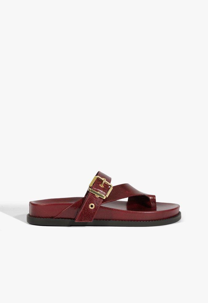 Papete Slide Couro Fivela Vinho