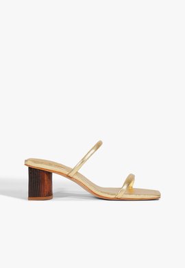 Sandália Mule Bloco Andy Couro Dourada