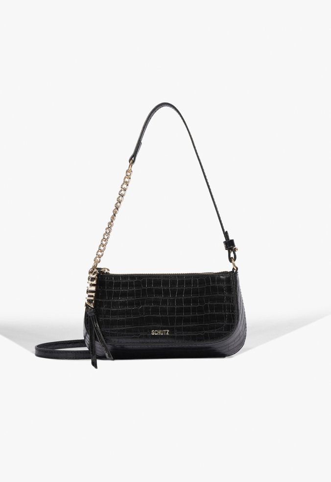 Bolsa Pequena Tiracolo Tina Zíper Croco Corrente Preta
