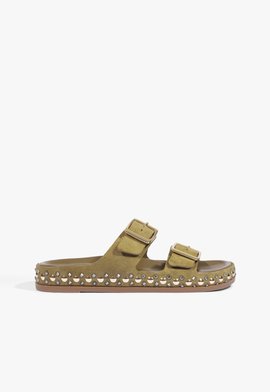 Sandália Papete Studs Camurça Verde Oliva