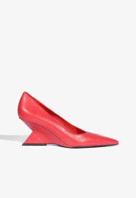 Scarpin Couro Salto Geométrico Vermelho