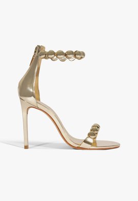 Sandália Salto Alto Circe Couro Tachas Dourada