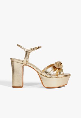 Sandália Plataforma Naomi Couro Dourada