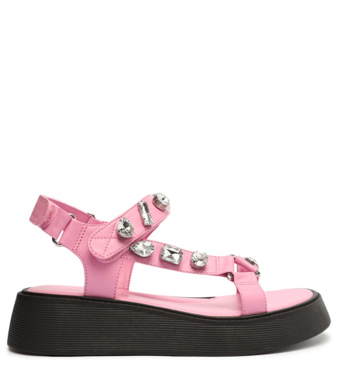 Sandália Papete Brilho Couro Rosa